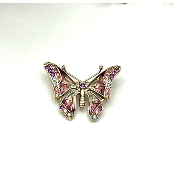 Vintage Gold Tone Butterfly Brooch With Rhinestones - Picture 2 of 3
